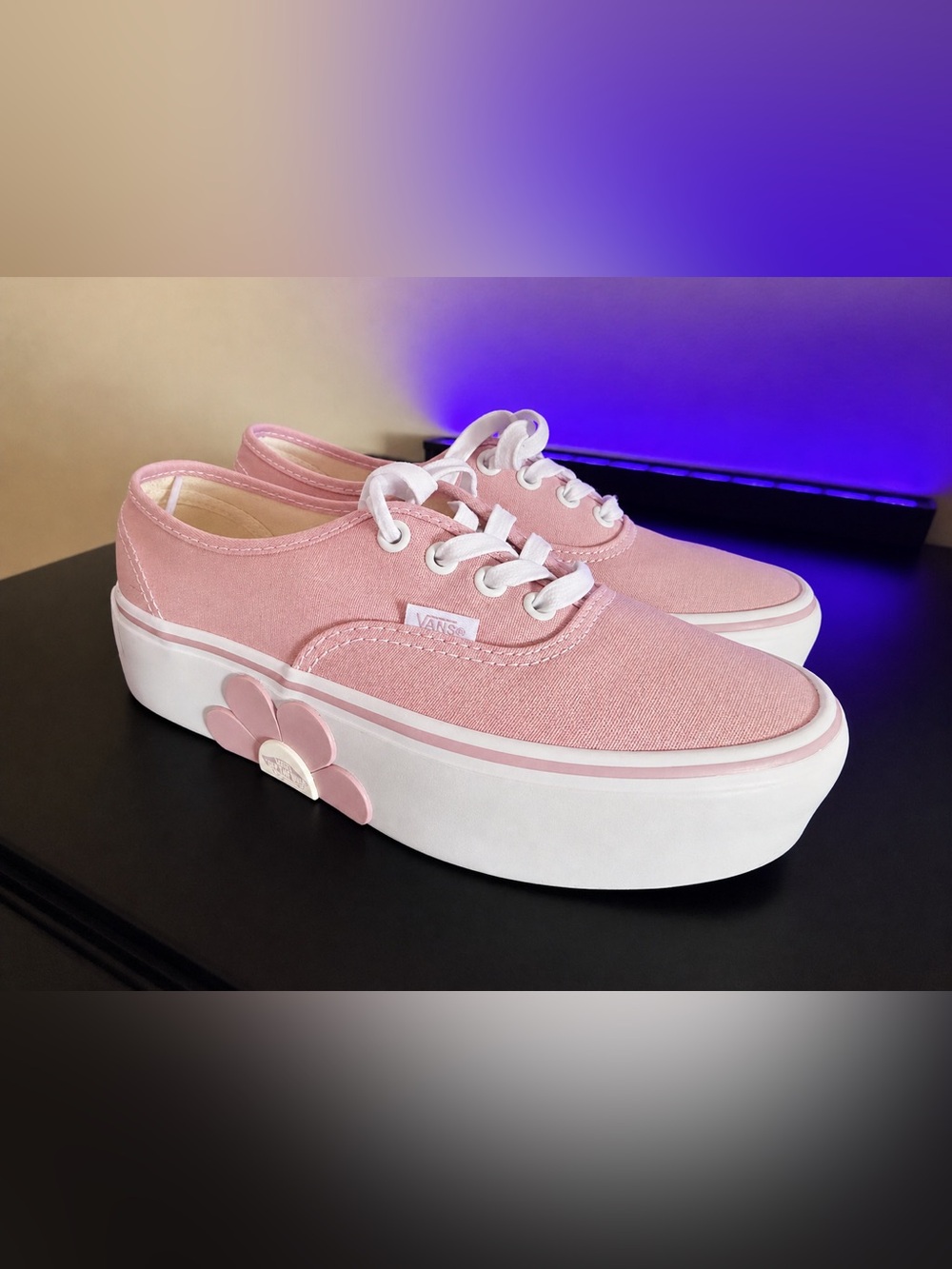 Vans Pink Canvas Platform Sneakers with Floral Detail